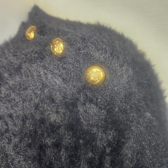 Banana Republic NWOT Black Eyelash Fuzzy Sweater Button Detail Retail - Picture 4 of 9